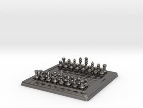 Miniature Unmovable Chess Set in Processed Stainless Steel 316L (BJT)