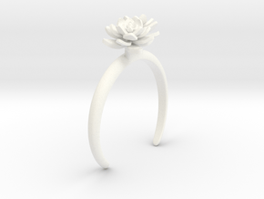 Bracelet with two large flowers of the Lotus L in White Processed Versatile Plastic: Medium