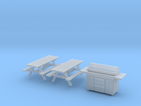 HO Scale BBQ+Picnic Benches in Clear Ultra Fine Detail Plastic