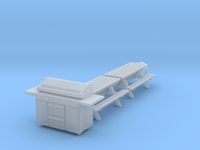 N Scale 2x Picnic Bench+BBQ in Clear Ultra Fine Detail Plastic