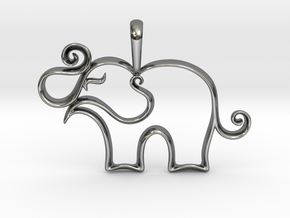 Elephant Pendant Necklace in Fine Detail Polished Silver