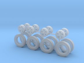 1/50th Tag trailer type five hole rims and tires  in Clear Ultra Fine Detail Plastic