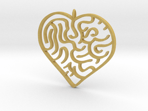 Heart Maze Pendant 3 in Tan Fine Detail Plastic