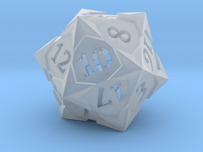 'Starry' D20 Balanced Gaming Die in Clear Ultra Fine Detail Plastic