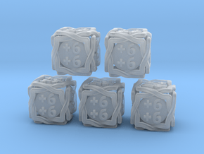 5 × Twined D6 +1/+1 counters (14 mm) Hollow in Clear Ultra Fine Detail Plastic