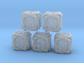 5 × 'Twined' D6 +1/+1 counters (14 mm) SOLID in Clear Ultra Fine Detail Plastic