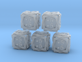 5 × Twined D6 -1/-1 counters (14 mm) Hollow in Clear Ultra Fine Detail Plastic
