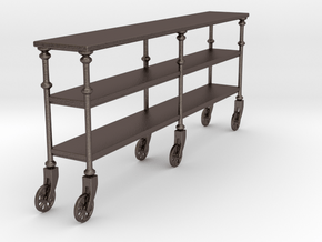 Miniature Industrial Rolling Console Table in Polished Bronzed-Silver Steel