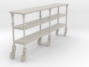 Miniature Industrial Rolling Console Table in Natural Sandstone