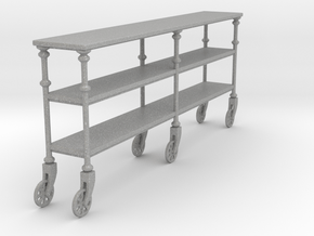 Miniature Industrial Rolling Console Table in Aluminum