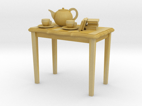 HO scale 2 foot side table with tea pot, cups & a  in Tan Fine Detail Plastic