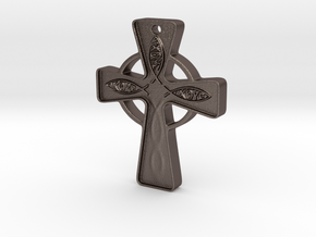 Celtic_Cross approx 1 inch in Polished Bronzed Silver Steel