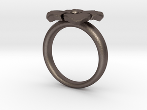 ring flower s44 in Polished Bronzed Silver Steel