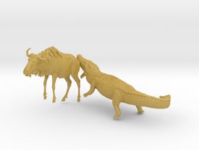 Blue Wildebeest 1:25 Attacked by Nile Crocodile 2 in Tan Fine Detail Plastic