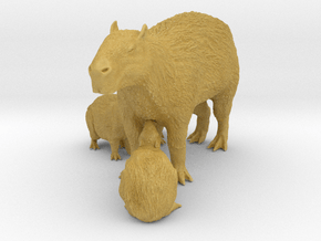 Capybara 1:6 Mother with three young in Tan Fine Detail Plastic