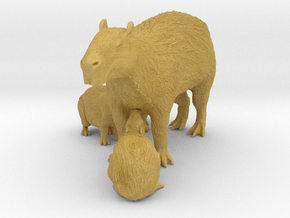 Capybara 1:9 Mother with three young in Tan Fine Detail Plastic