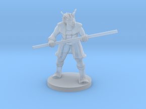 Red Dragonborn Male Monk with Staff in Clear Ultra Fine Detail Plastic