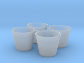 1/24 scale WWII era galvanized buckets x 4 in Clear Ultra Fine Detail Plastic