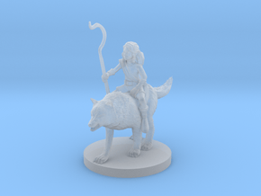 Halfling Female Druid riding a Wolf in Clear Ultra Fine Detail Plastic