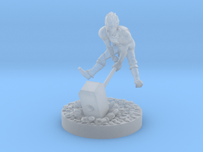 Halfling Barbarian smashing with harmmer in Clear Ultra Fine Detail Plastic