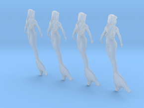 1/35 scale mermaid swimming figures x 4 in Clear Ultra Fine Detail Plastic