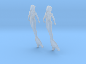 1/72 scale mermaid swimming figures x 2 in Clear Ultra Fine Detail Plastic