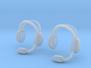 1/18 scale radio headphones & microphones x 2 in Clear Ultra Fine Detail Plastic