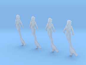 1/87 scale mermaid swimming figures x 4 in Clear Ultra Fine Detail Plastic