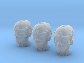 1/18 scale SOCOM operator E helmet & heads x 3 in Clear Ultra Fine Detail Plastic