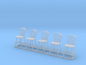 1/48 scale wooden chairs set A x 5 in Clear Ultra Fine Detail Plastic