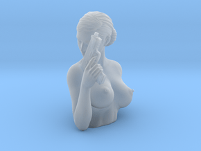 1/9 scale sexy topless girl with pistol bust in Clear Ultra Fine Detail Plastic