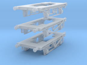 Three GWR O13 China Clay wagon chassis in Clear Ultra Fine Detail Plastic