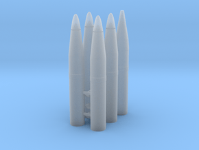 Six 1/18 scale 105mm howitzer shells in Clear Ultra Fine Detail Plastic