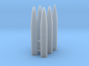 Six 1/16 scale 105mm howitzer shells. in Clear Ultra Fine Detail Plastic