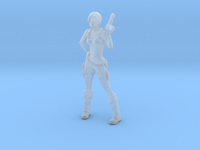 O Scale Lara with a gun in Clear Ultra Fine Detail Plastic