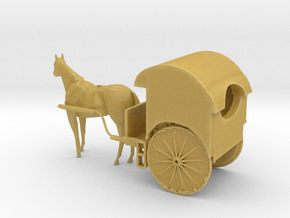 S Scale Horse Drawn Two Wheel Buggy in Tan Fine Detail Plastic