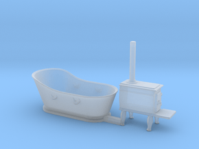 S Scale Copper Bathtub and Iron Stove in Clear Ultra Fine Detail Plastic