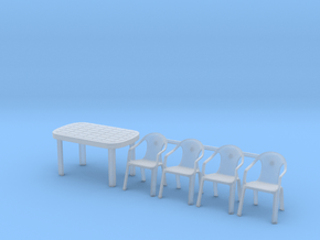 Table and Plastic Chairs 01. 1:35 Scale in Clear Ultra Fine Detail Plastic