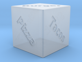 6 sided food decision dice (d6) 25mm in Clear Ultra Fine Detail Plastic