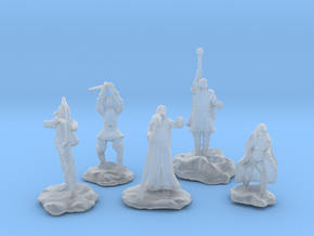 Sorcerer, Bard, Cleric, Paladin, and Rogue in Clear Ultra Fine Detail Plastic