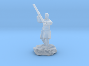 Human Monk With Staff in Clear Ultra Fine Detail Plastic