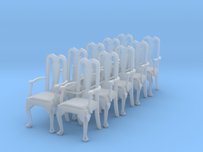 1:48 Queen Anne Chair with Arms (Set of 10) in Clear Ultra Fine Detail Plastic