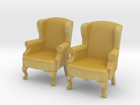 1:43 Queen Anne Wingback Chair (Set of 2) in Tan Fine Detail Plastic
