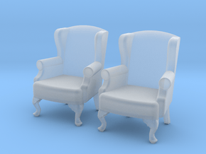 1:43 Queen Anne Wingback Chair (Set of 2) in Clear Ultra Fine Detail Plastic