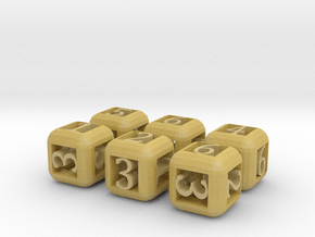 6 Pack Rounded Hollow Dice in Tan Fine Detail Plastic