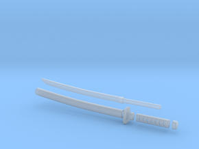 Wakizashi - 1:6 scale - Curved Blade - Tsuba in Clear Ultra Fine Detail Plastic