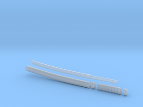 Wakizashi - 1:6 scale - Curved Blade - No Tsuba in Clear Ultra Fine Detail Plastic
