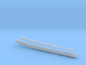 Wakizashi - 1:6 scale - Curved Blade - Plain in Clear Ultra Fine Detail Plastic