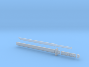 Wakizashi - 1:6 scale - Straight Blade - Tsuba in Clear Ultra Fine Detail Plastic