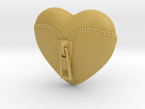 Leather Zipped Heart Pendant in Tan Fine Detail Plastic